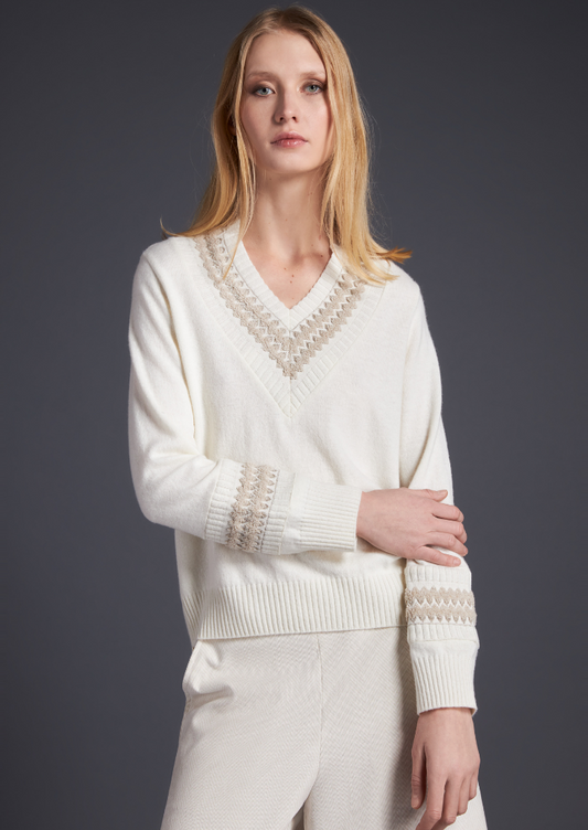 Maglia panna a V Tricot Chic