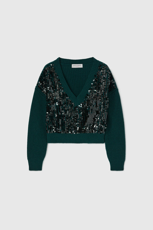 Maglia corta verde Ermanno Firenze by Scervino paillettes