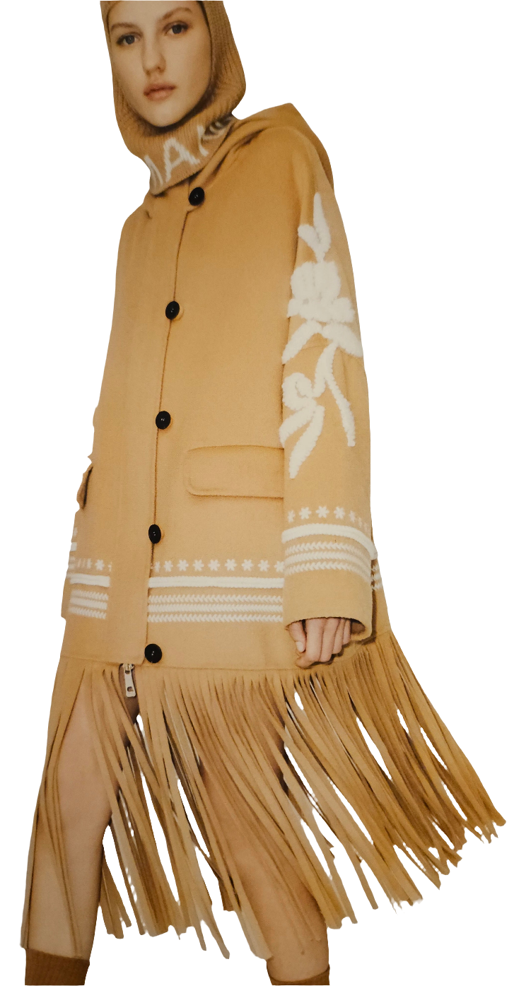 Cappotto frange beige ricamo cappuccio Ermanno Firenze by Scervino 