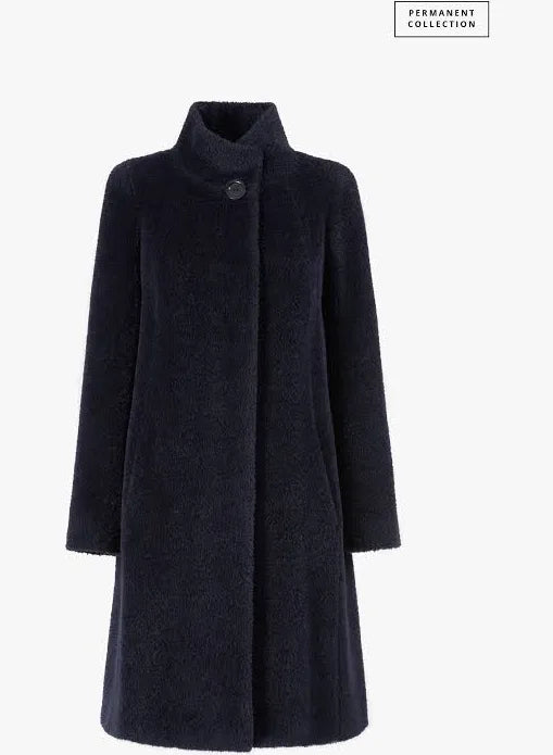 Cappotto blu over lana  e cashmere Cinzia Rocca Dedica con collo alto 1 bottone